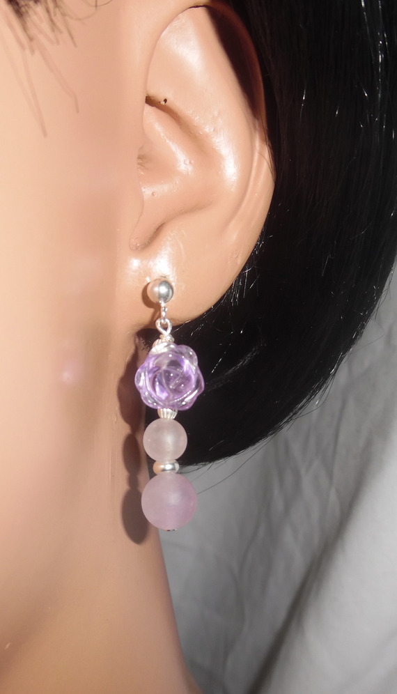 Pendientes de plata 925 amatista rosa con perlas