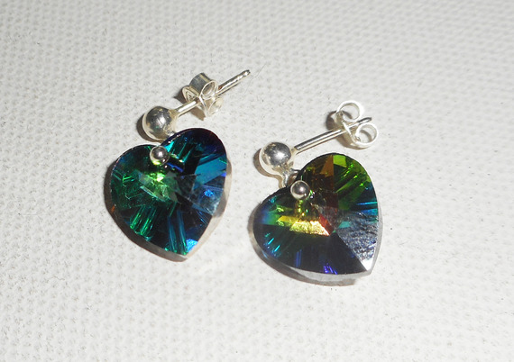 Pendientes corazón de cristal Swarovski verde en plata 925