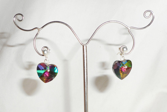 Pendientes corazón de cristal Swarovski verde en plata 925