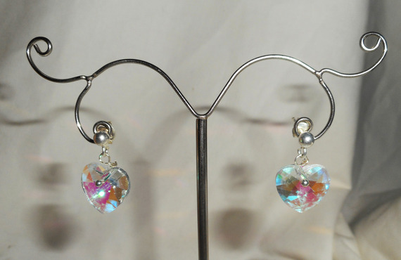 Pendientes corazón de cristal Swarovski AB blanco en plata 925