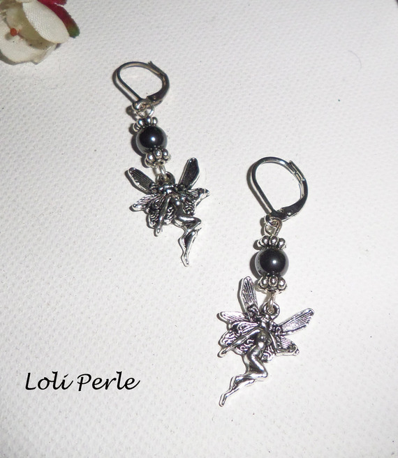 Boucles d'oreilles fée avec pierres d'hématites