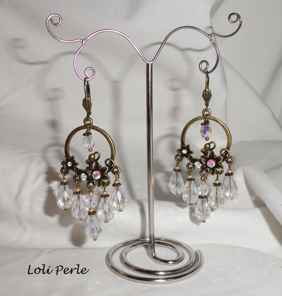 Pendientes flor y gota con gotas de cristal