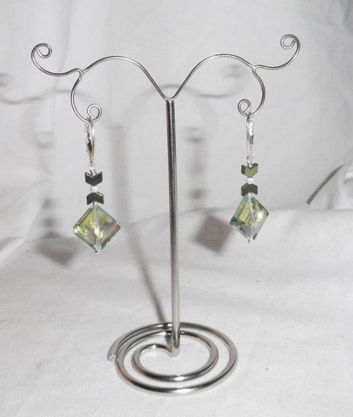 Pendientes de diamantes de cristal verde en plata de ley 925