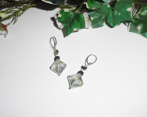 Pendientes de diamantes de cristal verde en plata de ley 925