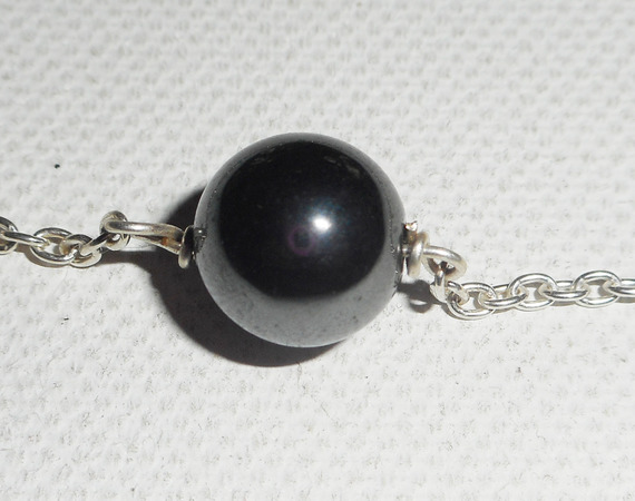 Pulsera de plata 925 con perla hematites sobre cadena de plata