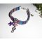 Pulsera de tela de colores con borlas de caballito de mar y estrella de mar morada