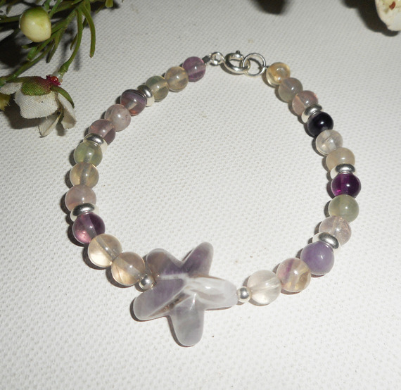 Pulsera estrella de amatista y fluorita en plata 925