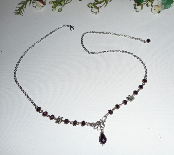 2 en 1 tiara de cristal bohemia morada con diseño floral