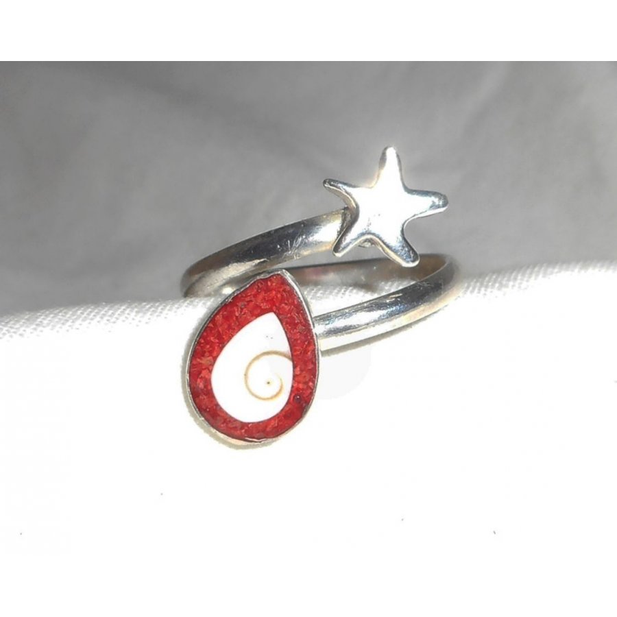 Anillo original de plata 925 con estrella de mar y ojo de Santa Lucía