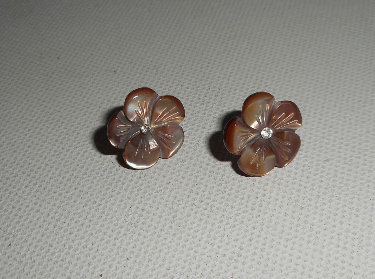 Pendientes con flor de nácar marrón, plata 925