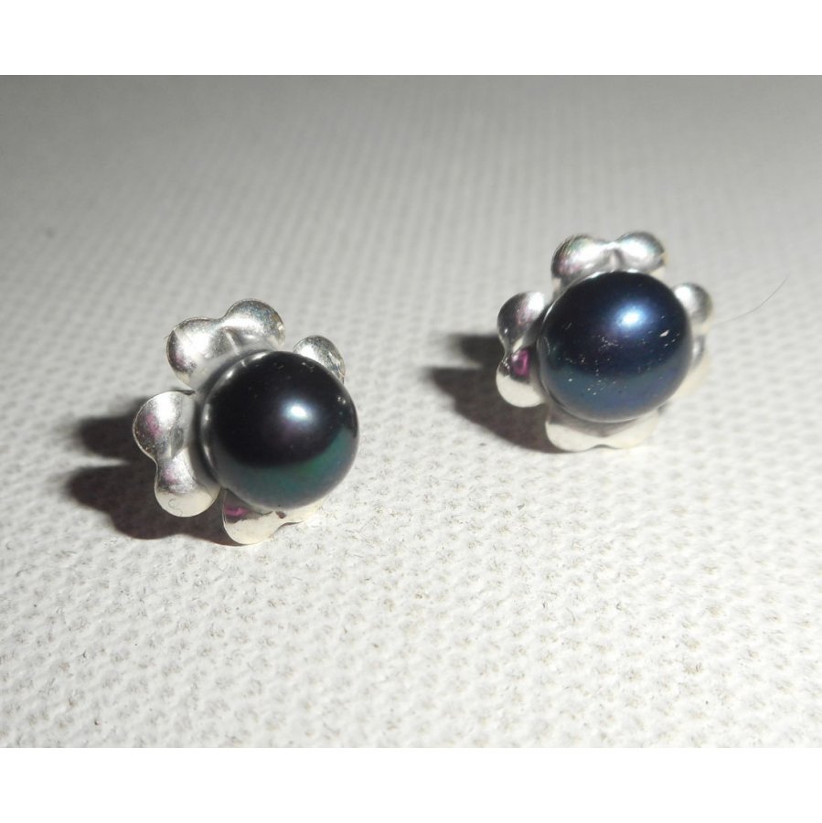 Pendientes con perla cultivada negra, plata 925