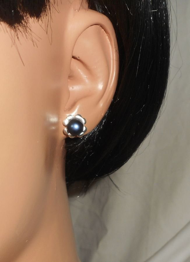 Pendientes con perla cultivada negra, plata 925