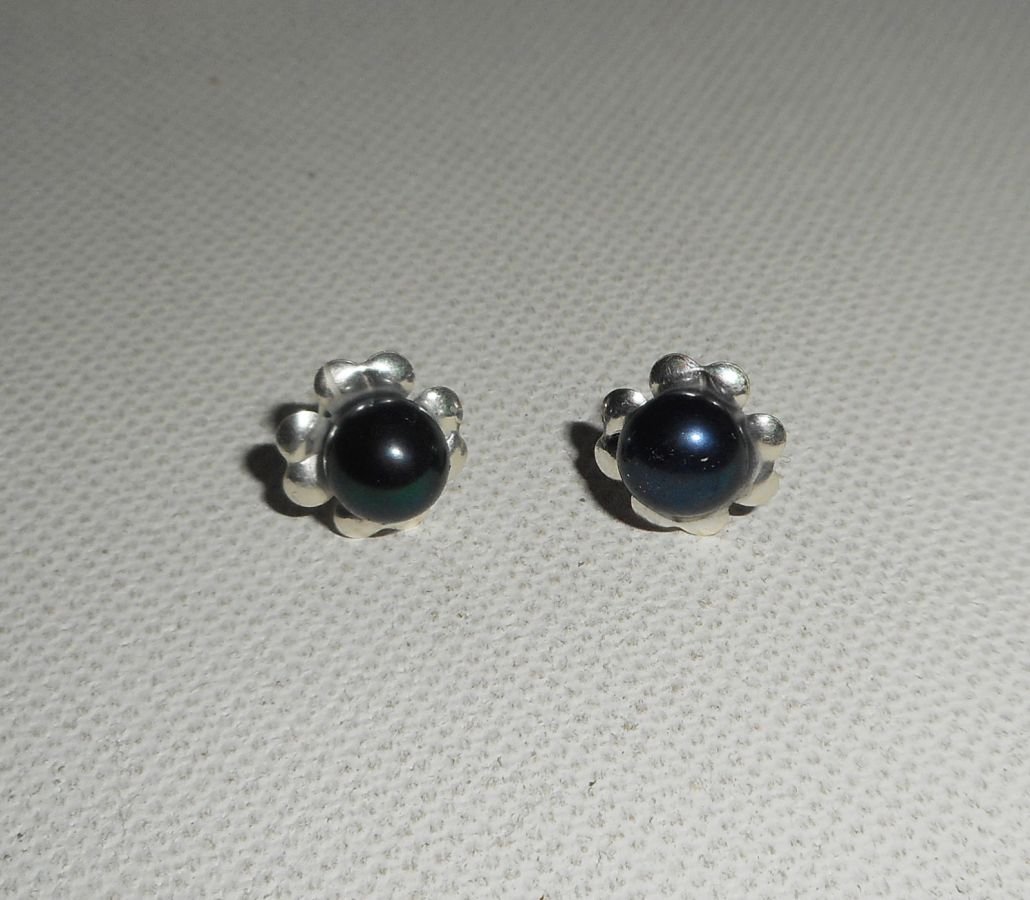 Pendientes con perla cultivada negra, plata 925