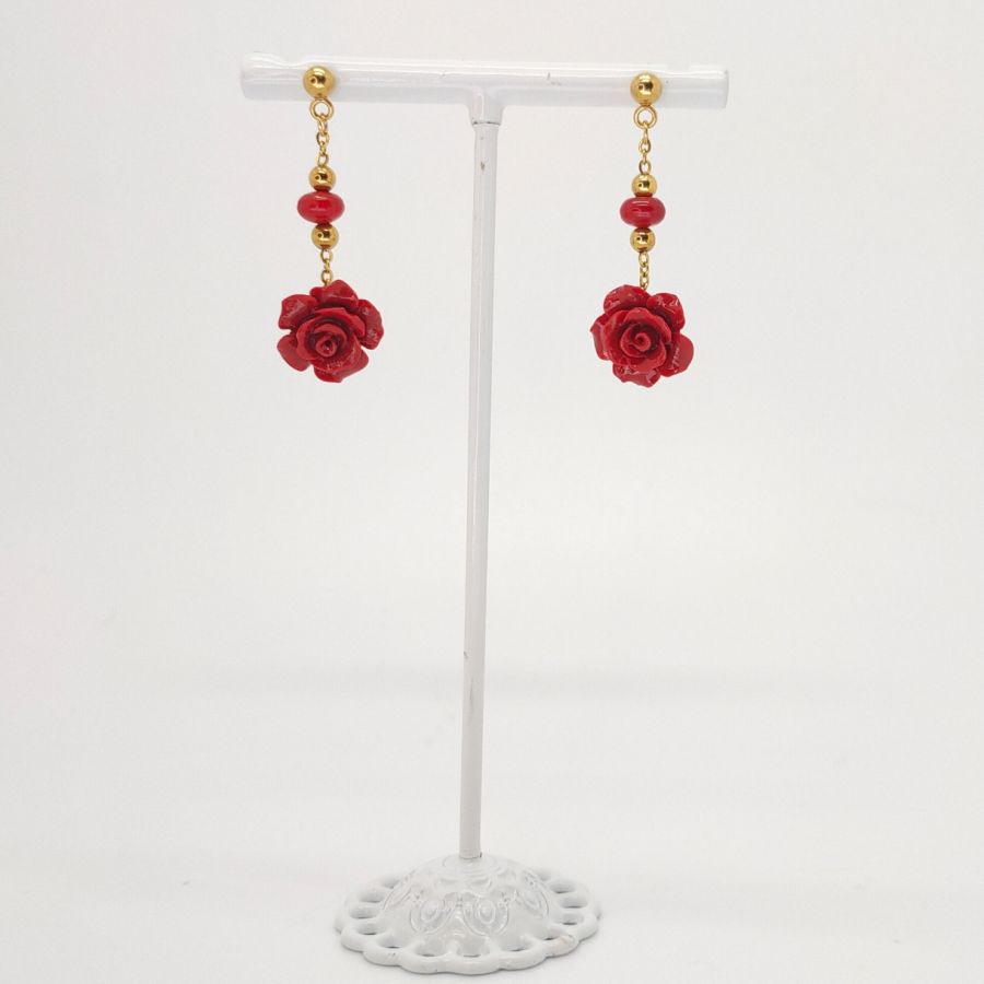 Pendientes de gorgona rosa roja 