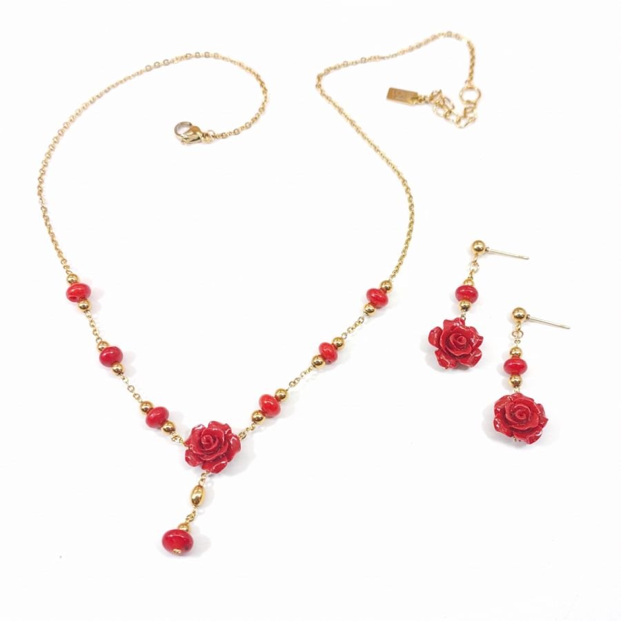 Pendientes de gorgona rosa roja 