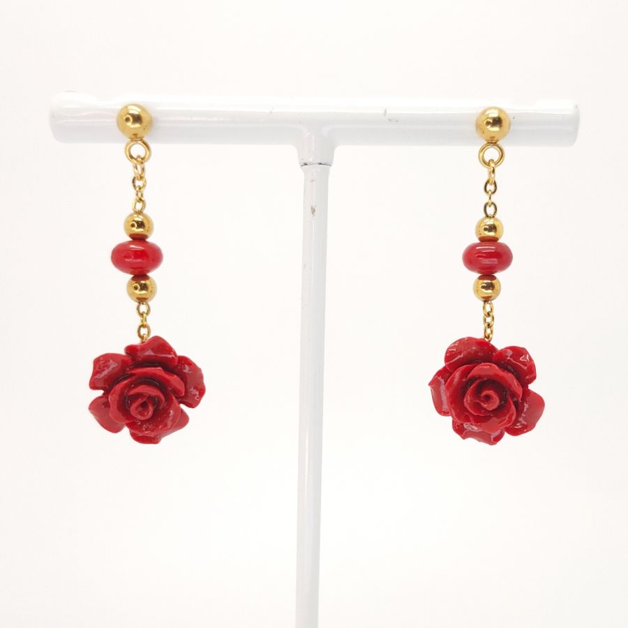 Pendientes de gorgona rosa roja 