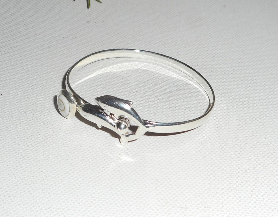 Bracelet avec double dauphins et oeil de Ste Lucie en argent 925