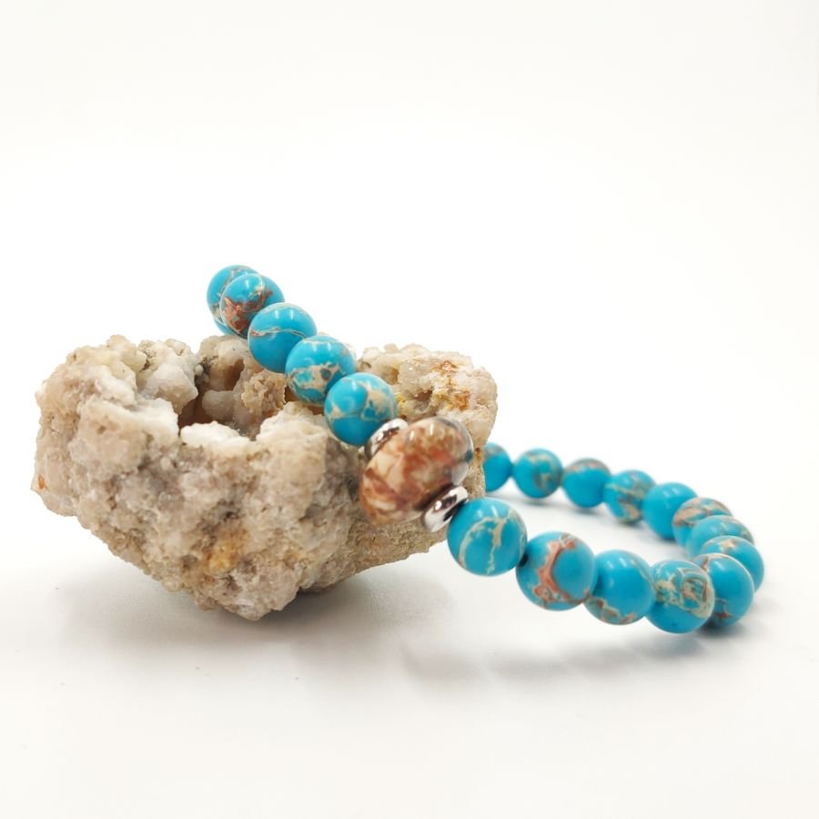 Pulsera de hombre con piedras de jaspe marrón y amazonita y acero inoxidable