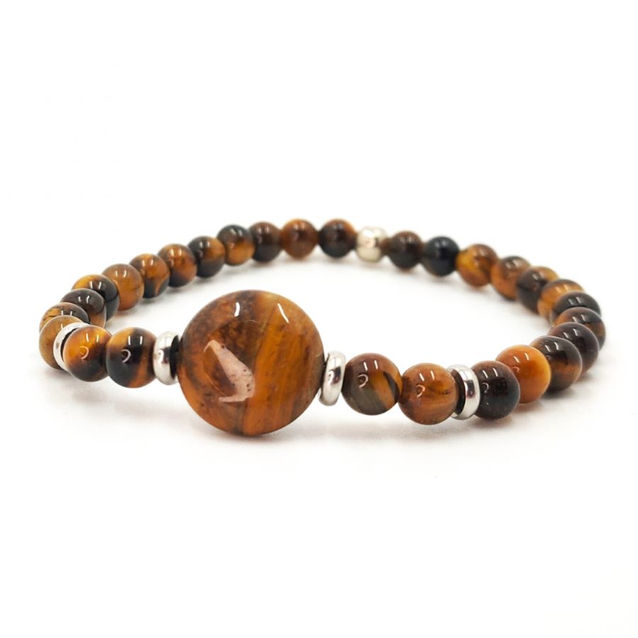 Pulsera de hombre con piedras de ojo de tigre y acero inoxidable 