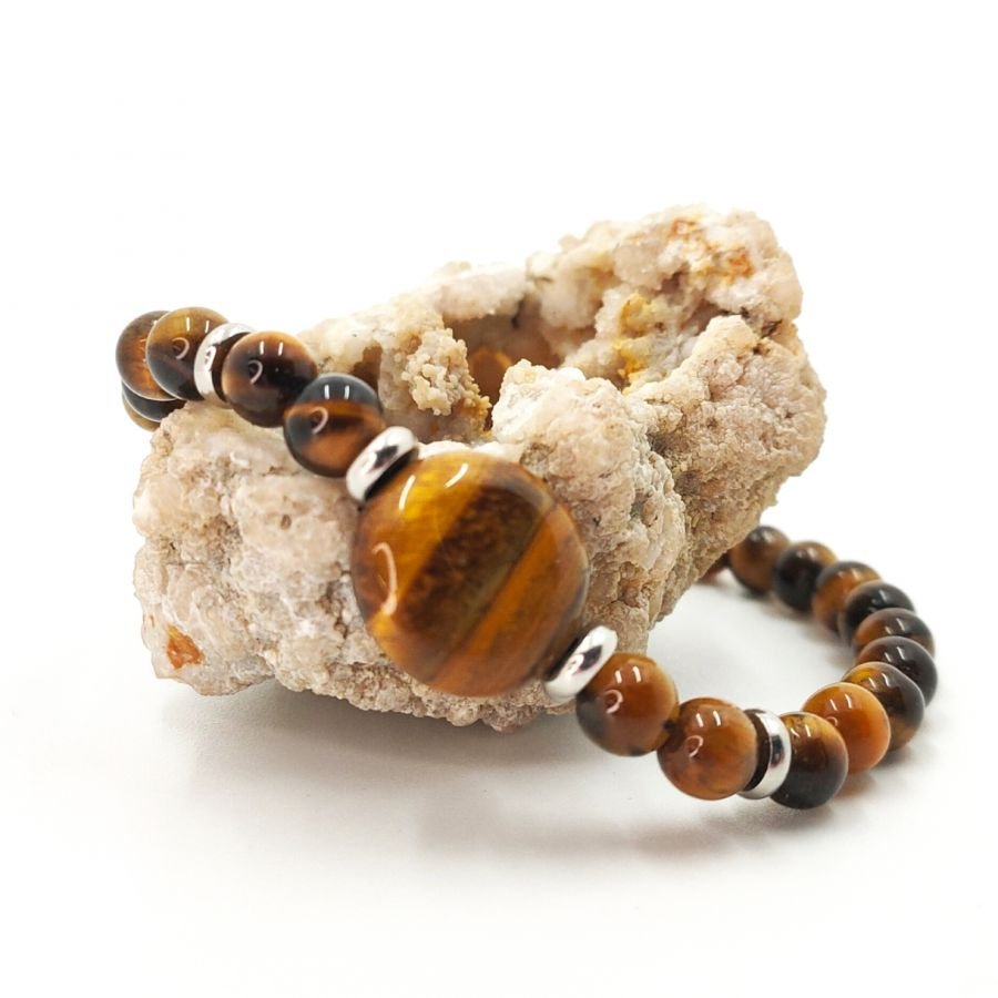 Pulsera de hombre con piedras de ojo de tigre y acero inoxidable 