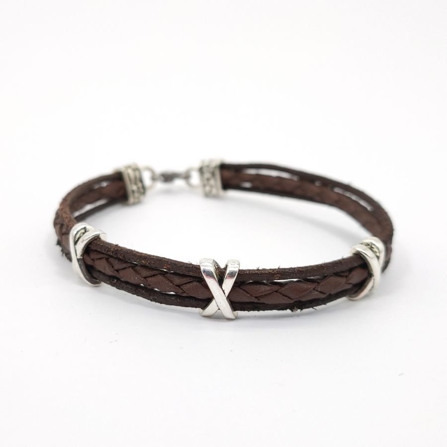 Pulsera multibrazalete de cuero marrón para hombre