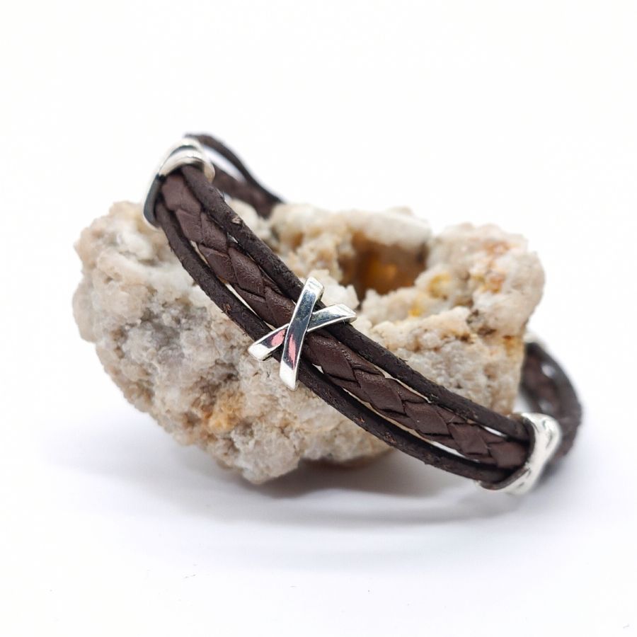 Pulsera multibrazalete de cuero marrón para hombre