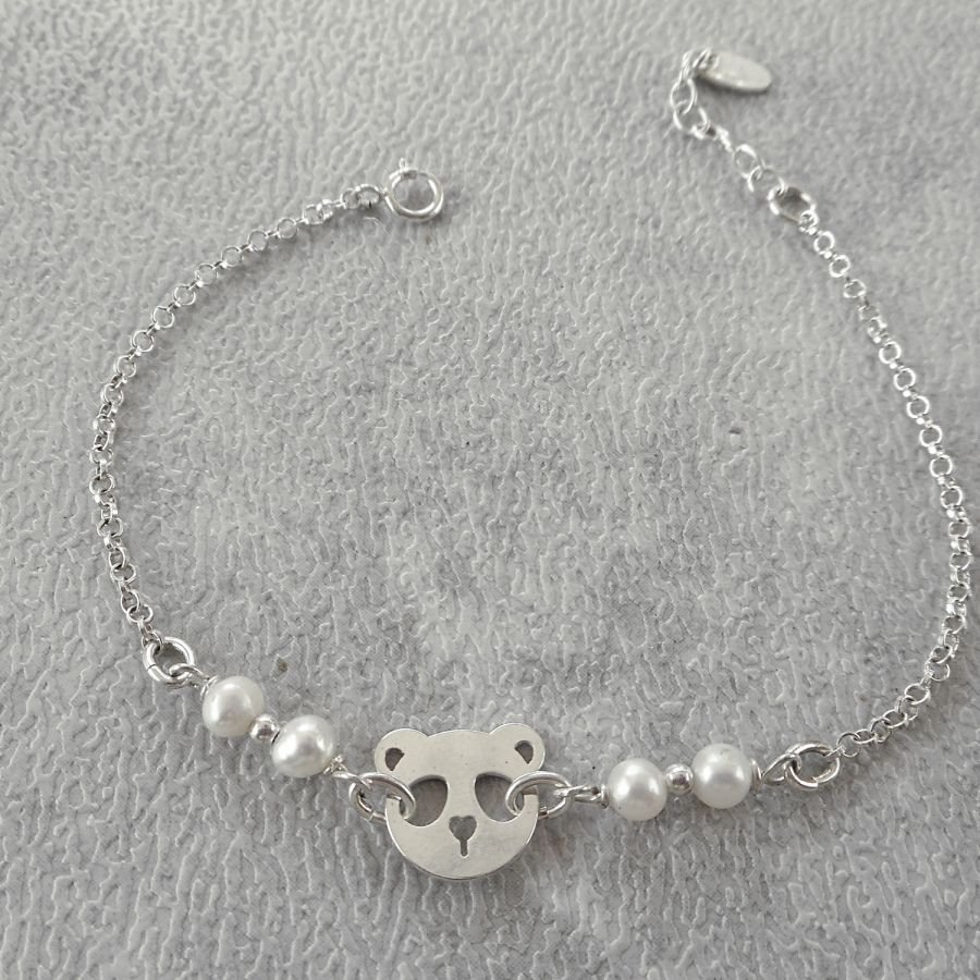 Pulsera de perlas cultivadas con panda en plata 925