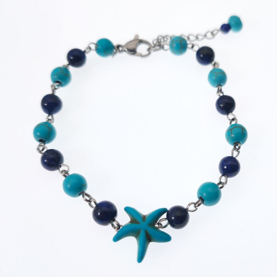 Pulsera de lapislázuli y turquesa con estrella de mar azul