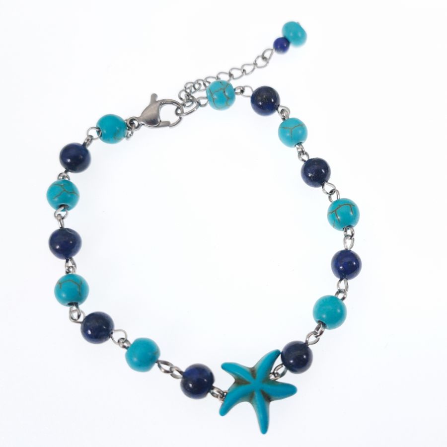 Pulsera de lapislázuli y turquesa con estrella de mar azul