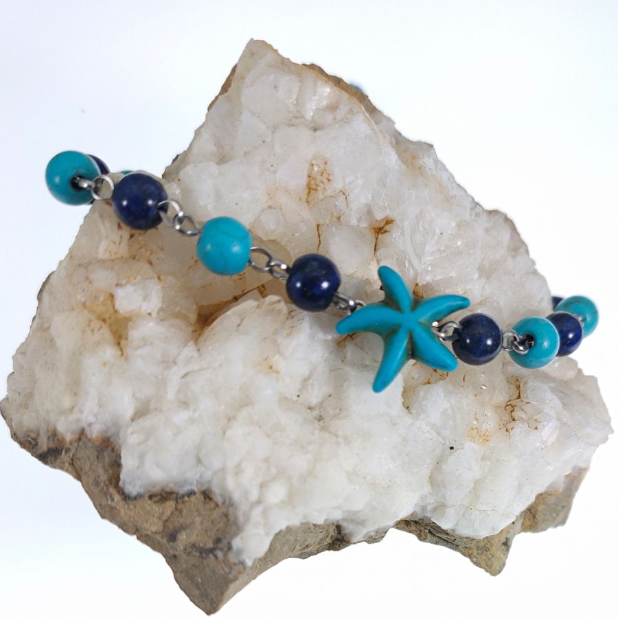 Pulsera de lapislázuli y turquesa con estrella de mar azul