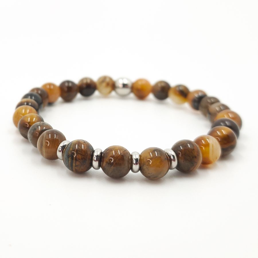 Pulsera de ojo de tigre y acero inoxidable para hombre