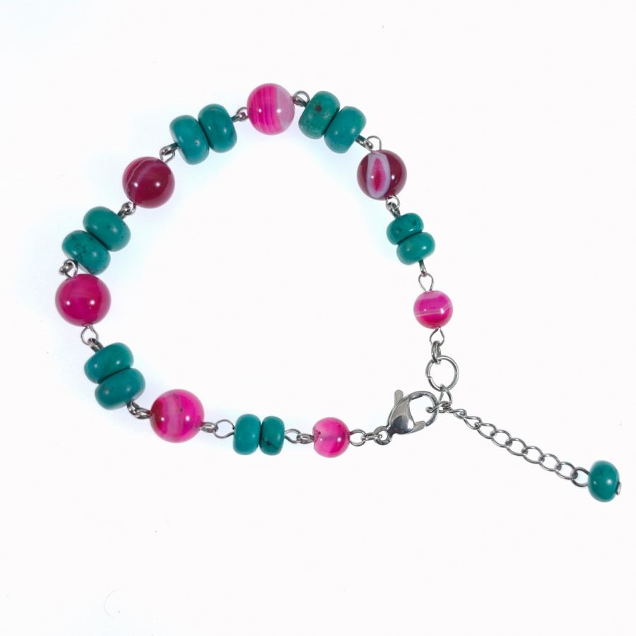 Pulsera de turquesa y ágata rosa fucsia