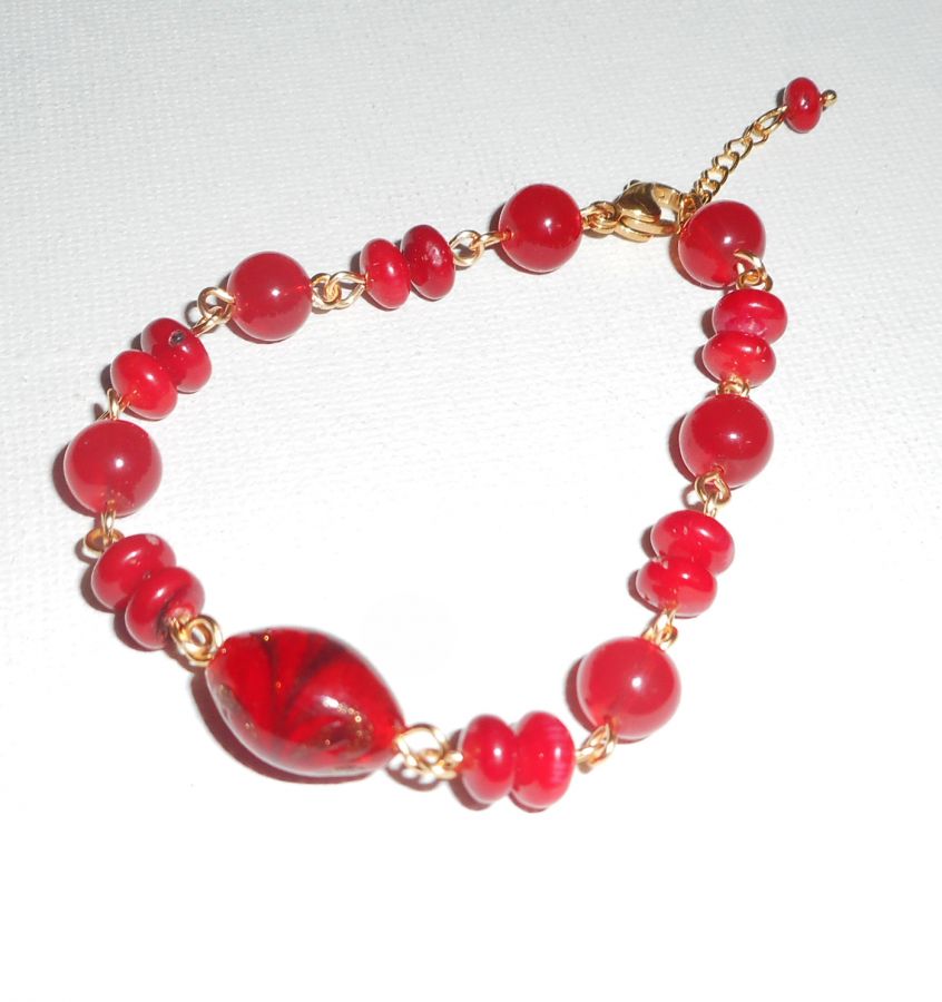 Pulsera de cristal de Murano rojo y Gorgona con jade de colores