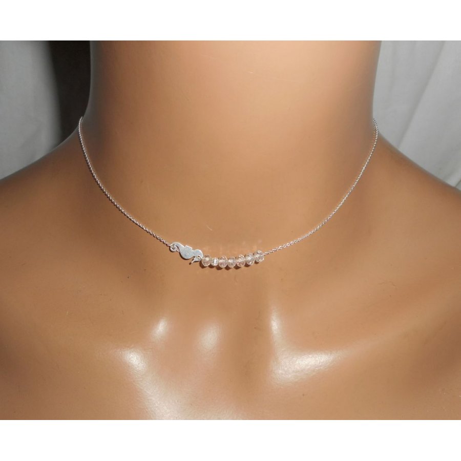 Collar gargantilla de plata 925 con caballito de mar pequeño y cuentas de cristal