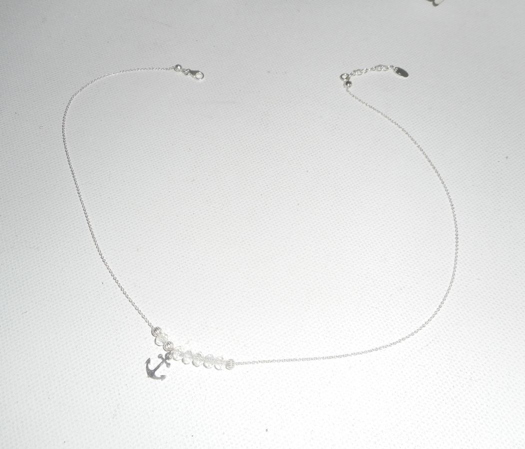 Collar gargantilla de plata 925 con ancla y cuentas de cristal