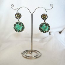 Pendientes camafeo floral de cristal verde