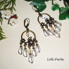 Pendientes flor y gota con gotas de cristal