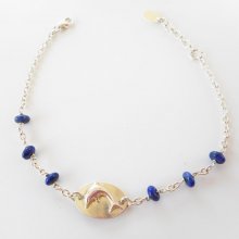 Pulsera medalla delfín con piedras azules en cadena de plata 925