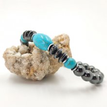 Pulsera de hematites gris antracita y turquenita azul para hombre