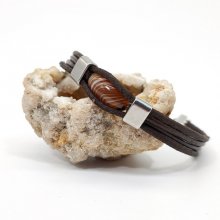 Pulsera de ágata olivo sobre cuero marrón para hombre