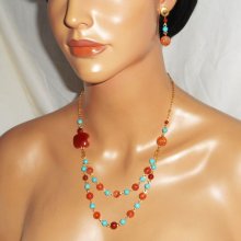 Collar de tortuga con piedras de cornalina y turquesa 